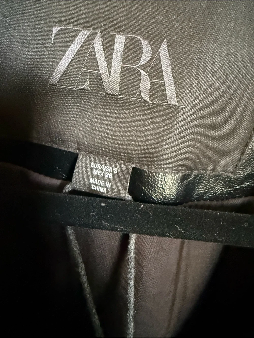 NWT Zara ZW Collection faux leather jacket with lapel collar and belted hem. S.